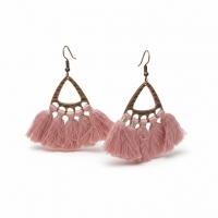 Boho Oorhangers Kwastjes Roze 55x30mm -