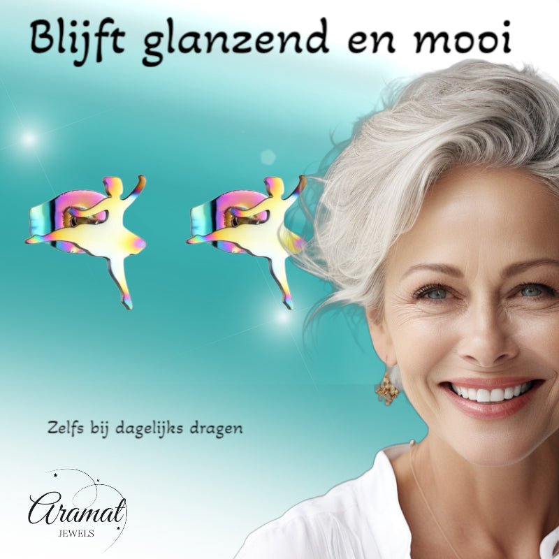 Ballerina Oorstekers RVS &acirc;&euro;&ldquo; Multikleur 11mm -