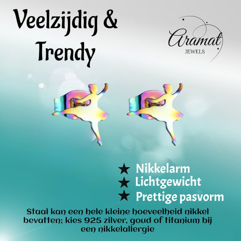 Ballerina Oorstekers RVS &acirc;&euro;&ldquo; Multikleur 11mm -