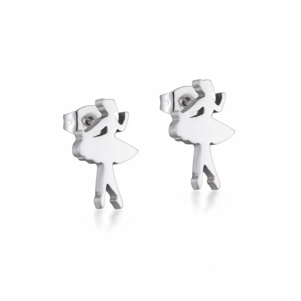Ballerina Oorstekers RVS &acirc;&euro;&ldquo; Zilverkleur 10x6mm -