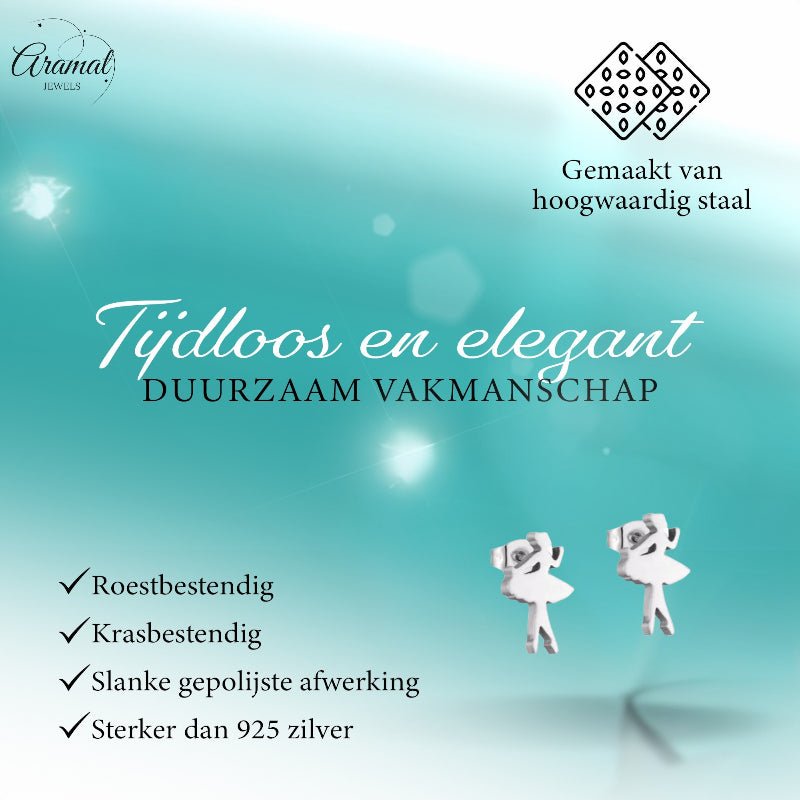 Ballerina Oorstekers RVS &acirc;&euro;&ldquo; Zilverkleur 10x6mm -