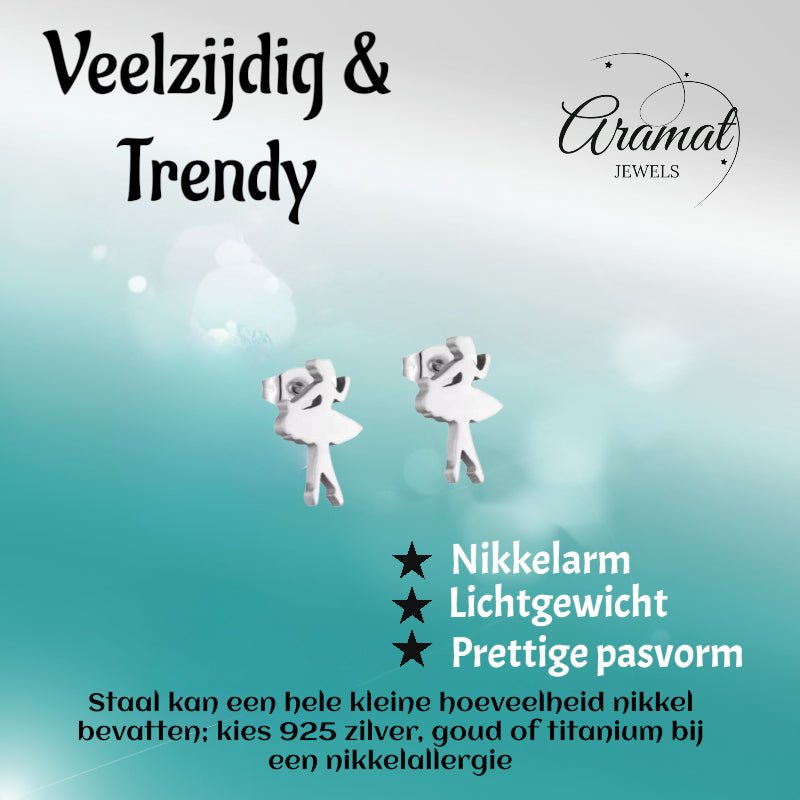 Ballerina Oorstekers RVS &acirc;&euro;&ldquo; Zilverkleur 10x6mm -