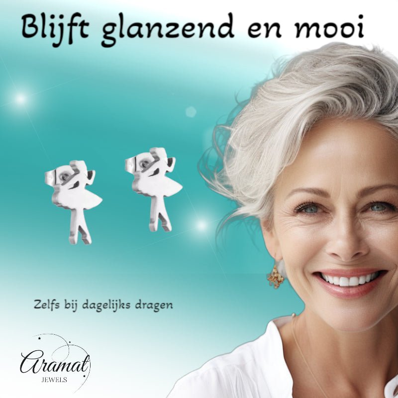 Ballerina Oorstekers RVS &acirc;&euro;&ldquo; Zilverkleur 10x6mm -