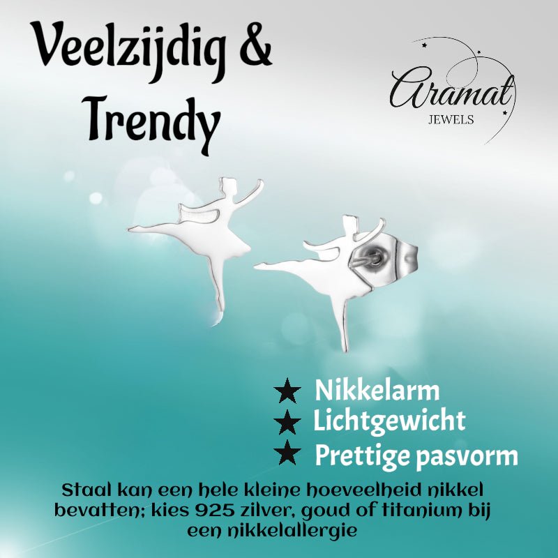 Ballerina Oorstekers RVS &acirc;&euro;&ldquo; Zilverkleur 11mm -