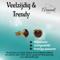 Kattenoog Oorbellen 8mm &acirc;&euro;&ldquo; Paars Goudkleurig -