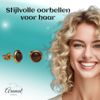 Kattenoog Oorbellen 8mm &acirc;&euro;&ldquo; Paars Goudkleurig -