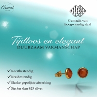 Kattenoog Oorbellen 8mm &acirc;&euro;&ldquo; Rood/Oranje Goudkleurig -