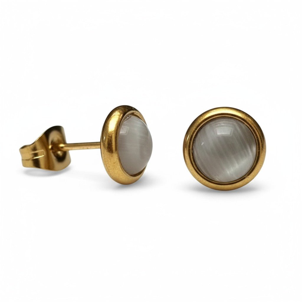 Kattenoog Oorbellen 8mm &acirc;&euro;&ldquo; Wit - Goudkleurig -