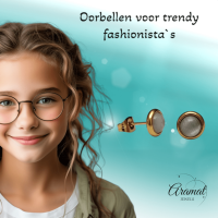 Kattenoog Oorbellen 8mm &acirc;&euro;&ldquo; Wit - Goudkleurig -