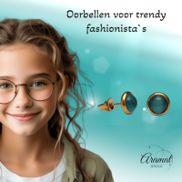 Kattenoog Oorbellen 8mm &acirc;&euro;&ldquo; Blauw/Groen Goudkleurig -