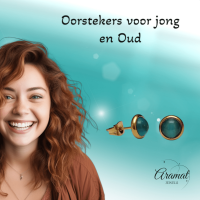 Kattenoog Oorbellen 8mm &acirc;&euro;&ldquo; Blauw/Groen Goudkleurig -