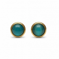 Kattenoog Oorbellen 8mm &acirc;&euro;&ldquo; Blauw/Groen Goudkleurig -