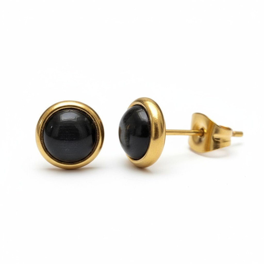 Kattenoog Oorbellen 8mm &acirc;&euro;&ldquo; Zwart Goudkleurig -