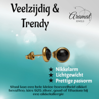 Kattenoog Oorbellen 8mm &acirc;&euro;&ldquo; Zwart Goudkleurig -