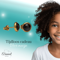Kattenoog Oorbellen 8mm &acirc;&euro;&ldquo; Zwart Goudkleurig -