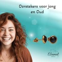 Kattenoog Oorbellen 8mm &acirc;&euro;&ldquo; Zwart Goudkleurig -
