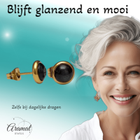 Kattenoog Oorbellen 8mm &acirc;&euro;&ldquo; Zwart Goudkleurig -