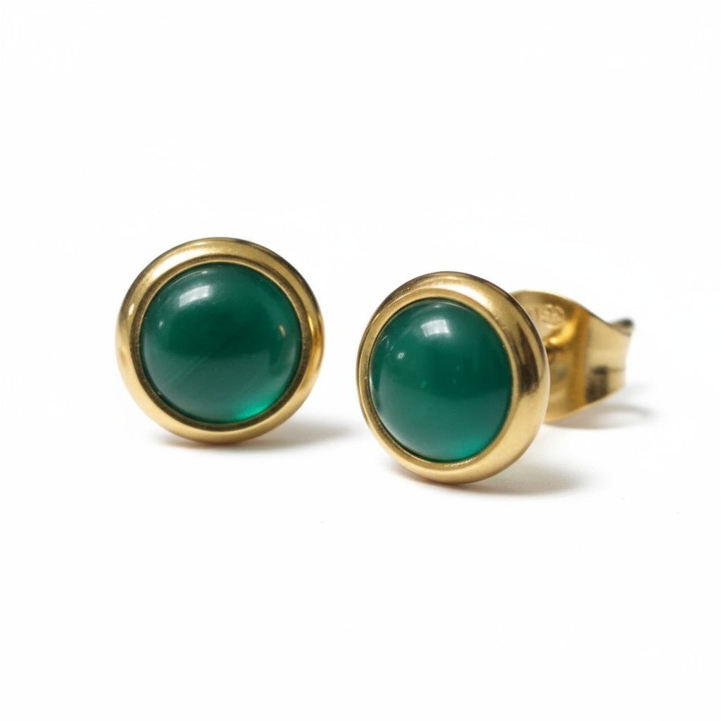Kattenoog Oorbellen 8mm &acirc;&euro;&ldquo; Groen - Goudkleurig -