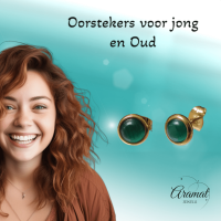 Kattenoog Oorbellen 8mm &acirc;&euro;&ldquo; Groen - Goudkleurig -