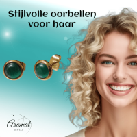 Kattenoog Oorbellen 8mm &acirc;&euro;&ldquo; Groen - Goudkleurig -