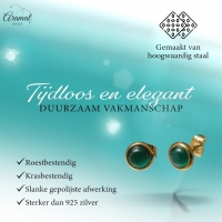 Kattenoog Oorbellen 8mm &acirc;&euro;&ldquo; Groen - Goudkleurig -