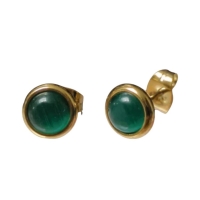 Kattenoog Oorbellen 8mm &acirc;&euro;&ldquo; Groen - Goudkleurig -