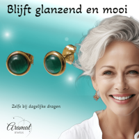 Kattenoog Oorbellen 8mm &acirc;&euro;&ldquo; Groen - Goudkleurig -
