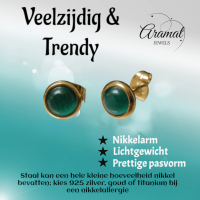 Kattenoog Oorbellen 8mm &acirc;&euro;&ldquo; Groen - Goudkleurig -