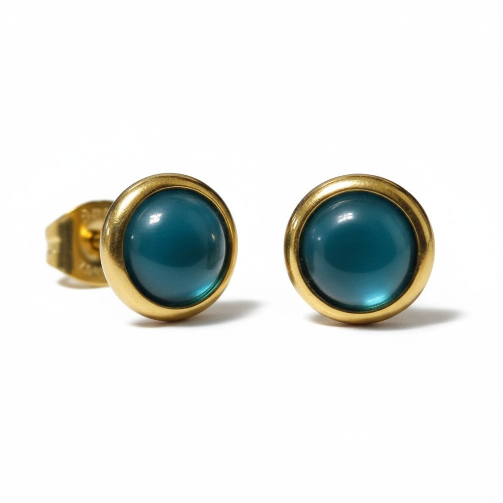 Kattenoog Oorbellen 8mm &acirc;&euro;&ldquo; Blauw - Goudkleurig -
