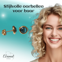 Kattenoog Oorbellen 8mm &acirc;&euro;&ldquo; Blauw - Goudkleurig -
