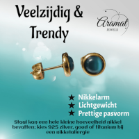 Kattenoog Oorbellen 8mm &acirc;&euro;&ldquo; Blauw - Goudkleurig -