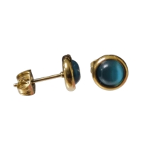 Kattenoog Oorbellen 8mm &acirc;&euro;&ldquo; Blauw - Goudkleurig -