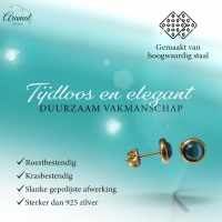 Kattenoog Oorbellen 8mm &acirc;&euro;&ldquo; Blauw - Goudkleurig -