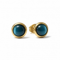 Kattenoog Oorbellen 8mm &acirc;&euro;&ldquo; Blauw - Goudkleurig -