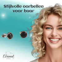 RVS Kattenoog Oorbellen 8mm &acirc;&euro;&ldquo; Zwart -