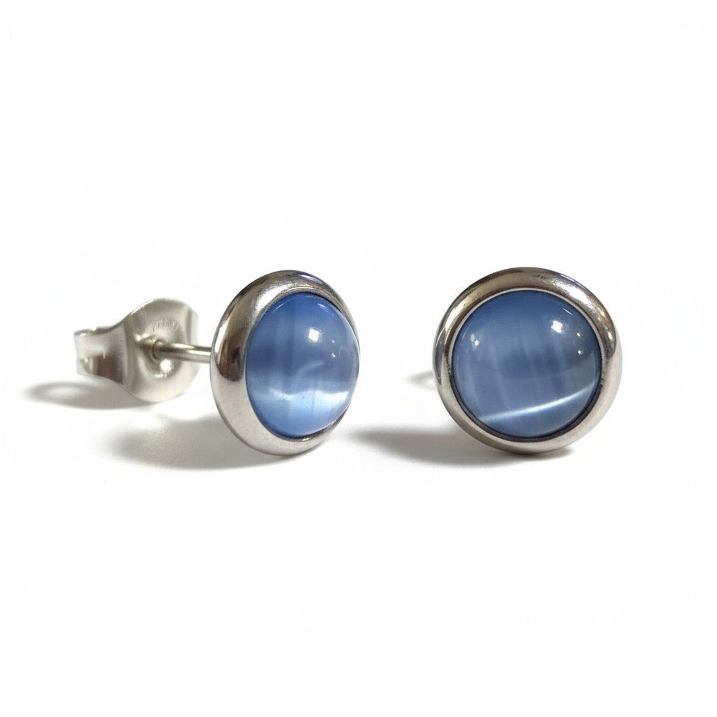 Stalen Kattenoog Oorbellen 8mm &acirc;&euro;&ldquo; Lichtblauw -