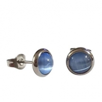 Stalen Kattenoog Oorbellen 8mm &acirc;&euro;&ldquo; Lichtblauw -