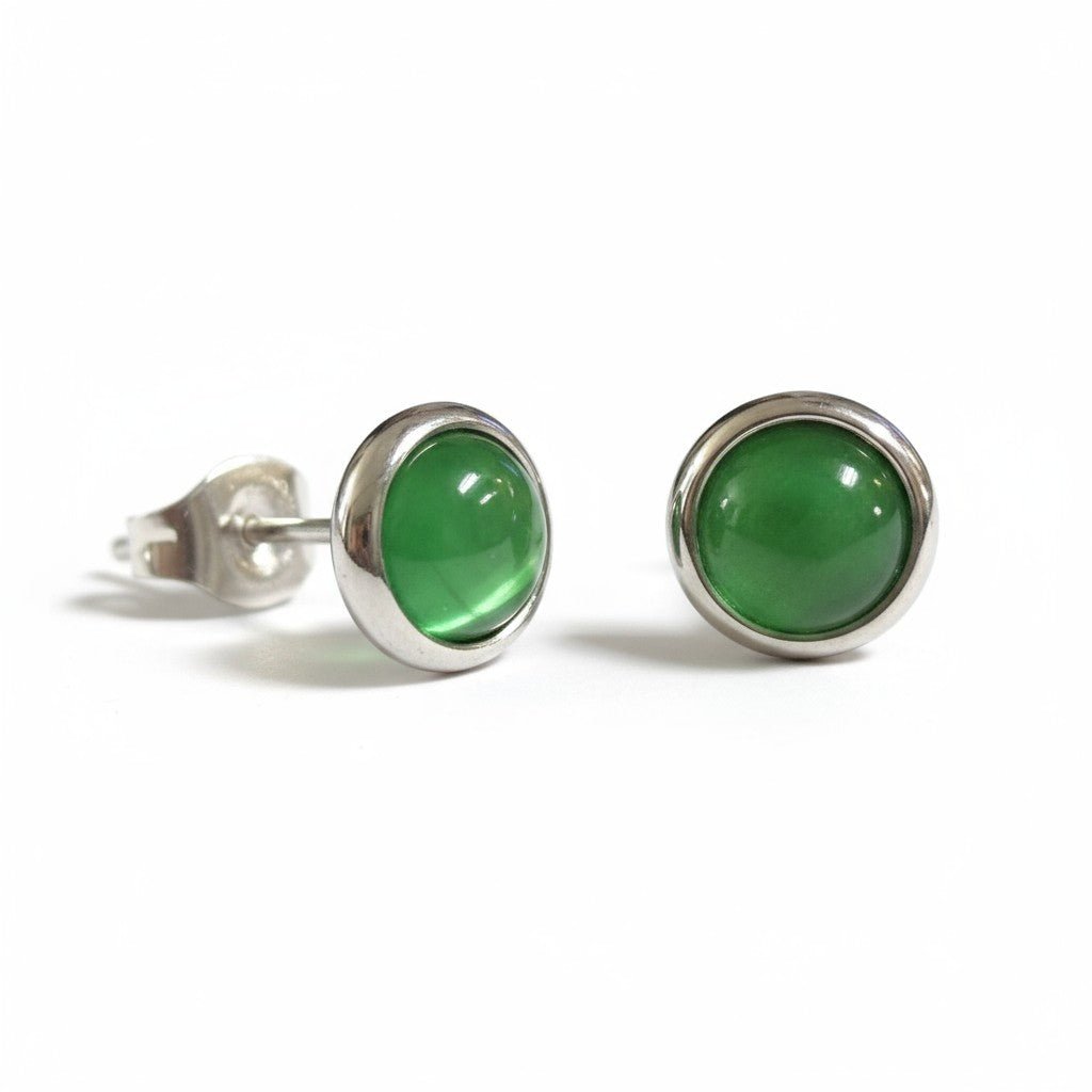 Stalen Kattenoog Oorbellen 8mm &acirc;&euro;&ldquo; Groen -