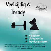 Stalen Oorbellen Driehoek Zwart &acirc;&euro;&ldquo; 8mm -
