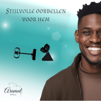 RVS Driehoek Oorbellen Zwart 7mm - Geometrische Oorstekers -
