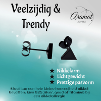RVS Driehoek Oorbellen Zwart 7mm - Geometrische Oorstekers -