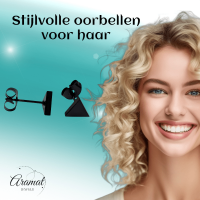 RVS Driehoek Oorbellen Zwart 7mm - Geometrische Oorstekers -