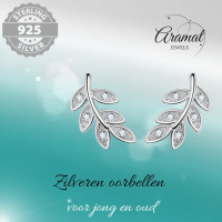 Zilveren Blaadje Oorbellen Zirkonia &acirc;&euro;&ldquo; 9x6mm -