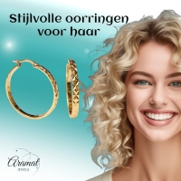 Goudkleurige XXL Stalen Oorringen met Ruitjes Motief 35mm -