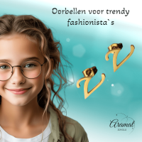 RVS Letter V Oorbellen Goudkleurig &acirc;&euro;&ldquo; Initiaal -