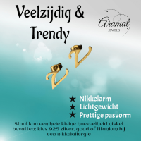 RVS Letter V Oorbellen Goudkleurig &acirc;&euro;&ldquo; Initiaal -