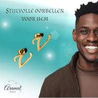 RVS Letter V Oorbellen Goudkleurig &acirc;&euro;&ldquo; Initiaal -