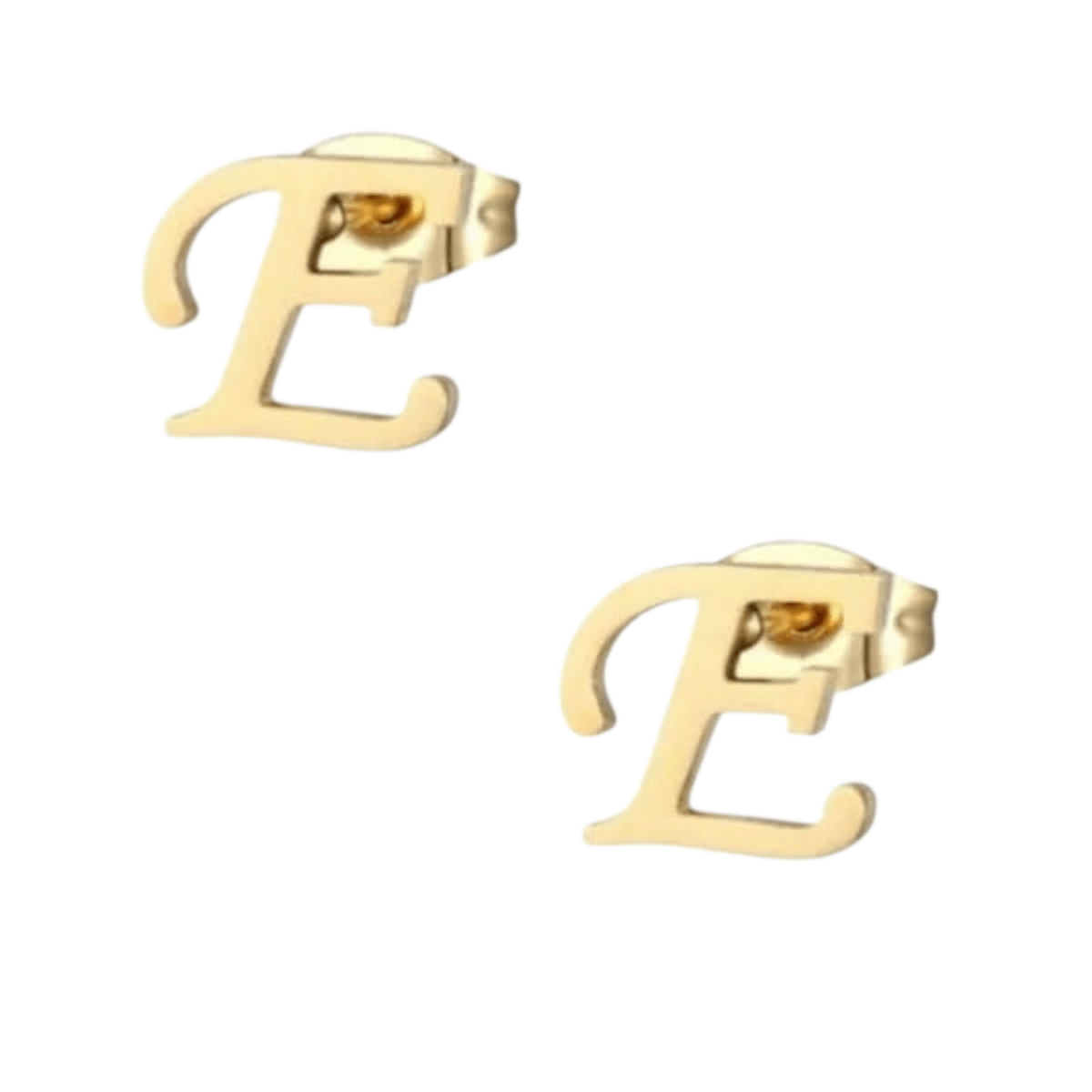 Goudkleurige RVS oorstekers Letter E -