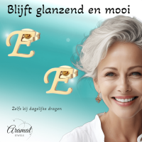 Goudkleurige RVS oorstekers Letter E -