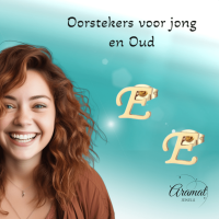 Goudkleurige RVS oorstekers Letter E -